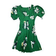 Free People Green Floral Dress Puff Sleeve V Neck Mini Boho
