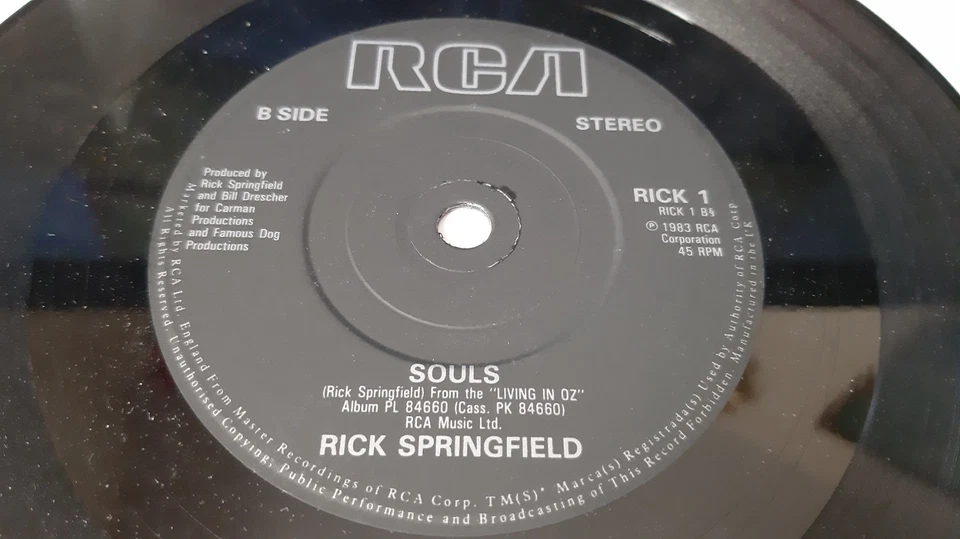 RICK SPRINGFIELD - HUMAN TOUCH - 7 INCH VINYL RECORD USED - Image 4 of 4