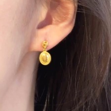24K Pure Gold, 24K Gold Earrings, Gold Oval Earrings, Gold Dainty Earrings