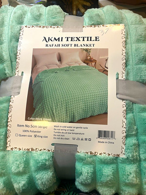 AKMI TEXTILE Rafah Soft Blanket King Mink Green Polyester Stripe Bedroom
