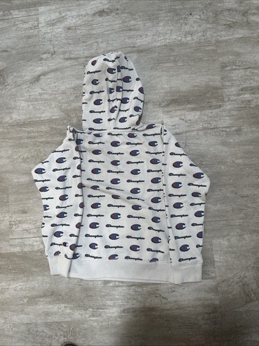 Boys Champion Hoodie Kids M Pullover Hooded Sweatshirt All Over Print Gray - Picture 4 of 6