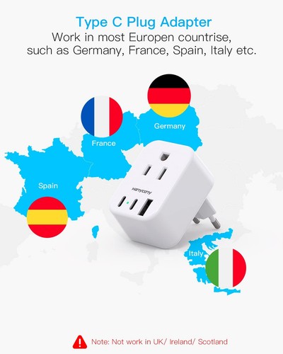 European Travel Plug Adapter USB C, International Plug Adapter, US to Europe ... - Picture 6 of 7