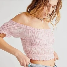 Free people FP One Cheri Top Smocked Cropped Petal Off The Shoulder Blouse NT XS