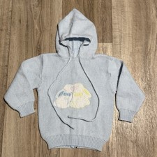 Vintage Baby Kisses Blue Knit Acrylic Jacket Zippered Hoodie Size 24 Months