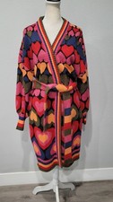 FARM Rio Multicolor Heart Pattern Open front midi cardigan Size XS