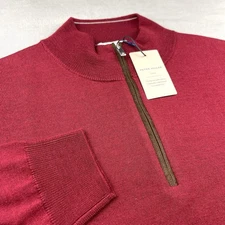 Peter Millar Crown Wool Suede Trim Quarter Zip Pullover Holiday Red LRG $250