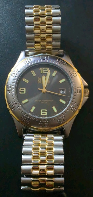 BILL BLASS: Vintage;  Water  Resistant 10 ATM, Black-Dial, Gold Silver Watch