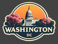 Washington DC Sticker Vinyl Decal Capitol Building Cherry Blossom Circle Retro