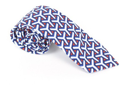 SUITSUPPLY Herren Krawatte blau Leinen Baumwolle 148 x 8 geometrisches Muster Design *