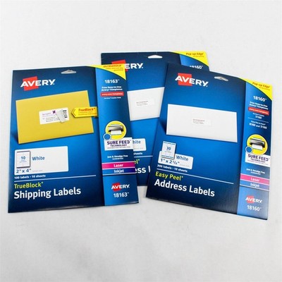 Lot of 3 Avery Shipping & Address Labels 18163 (2x4) 18160 (1x2-5/8) White