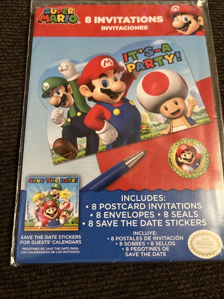 Nintendo Super Mario 8 Invitaciones de Cumpleaños (2017) Precintadas Foto 2 de 4