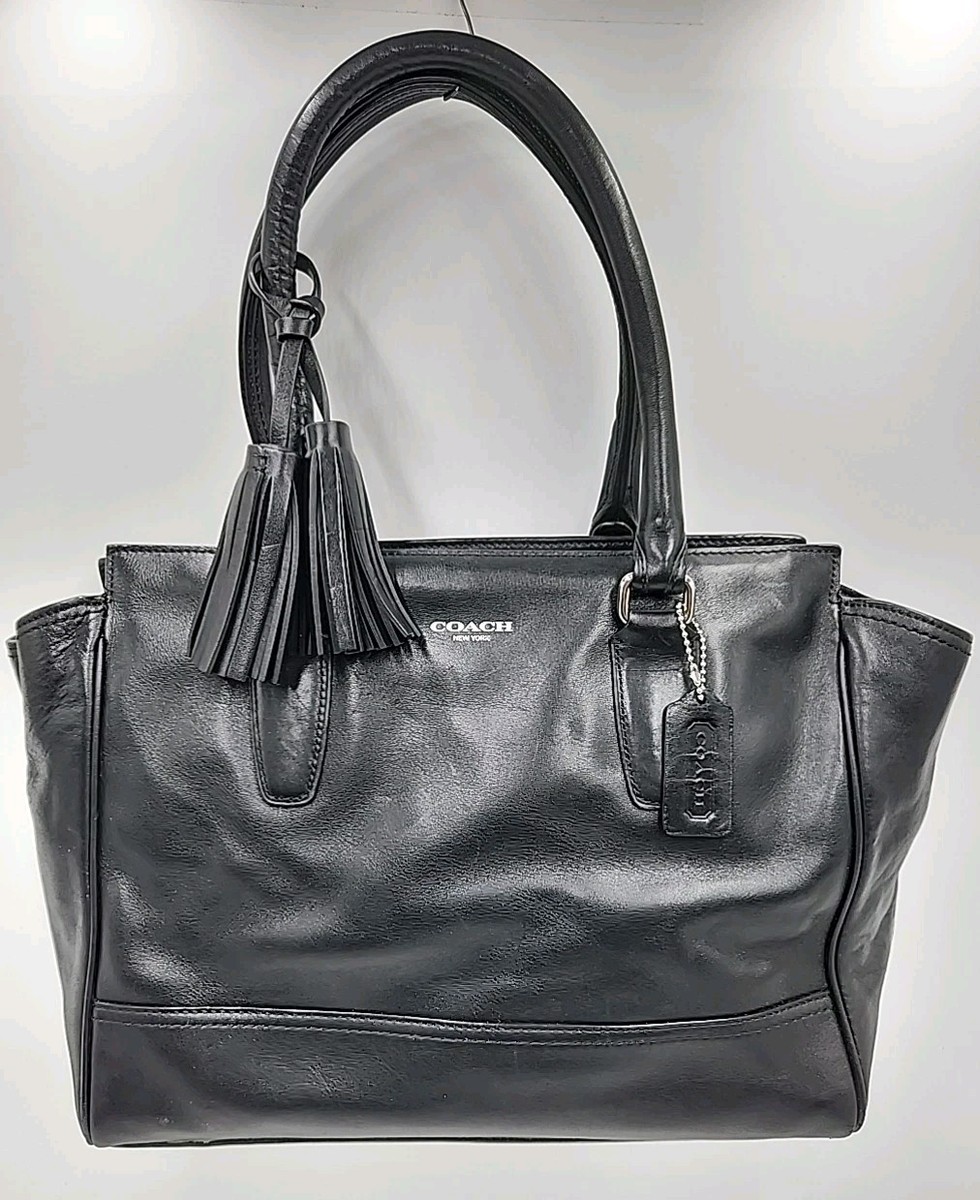 Coach Legacy Candace Carry all Tote Bag Black Leather Silver