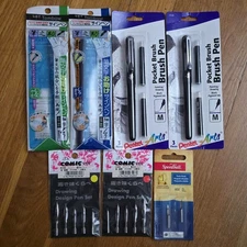 Lot Of Assorted Brush Pens/Nibs incl Pentel Pocket Brush Pen, Tombow Fudenosuke