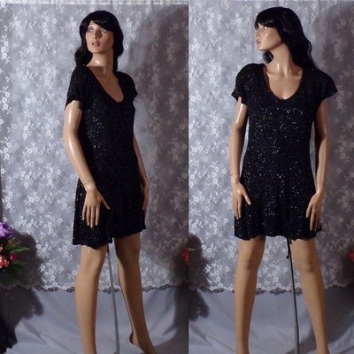 Vintage 90s Black Dress Size Medium 1990s Mini Short Celestial Whismigoth Goth