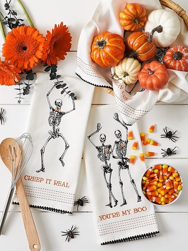 DII Asciugamani Halloween per Cucina Decorativi Spettrali 18x28", Scheletri - Foto 4 di 7