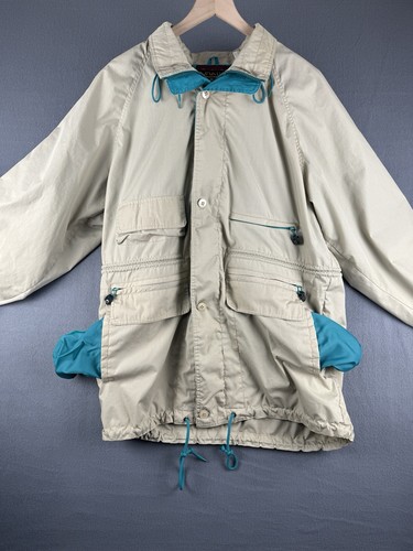 Vintage 90s Hiking Windbreaker Jacket Men’s XL Beige Blue Two-Tone Outdoor - Picture 11 of 13