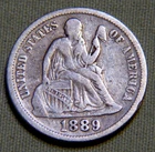 1889 United States Seated Liberty Silver Dime - Very Fine Lot 1171