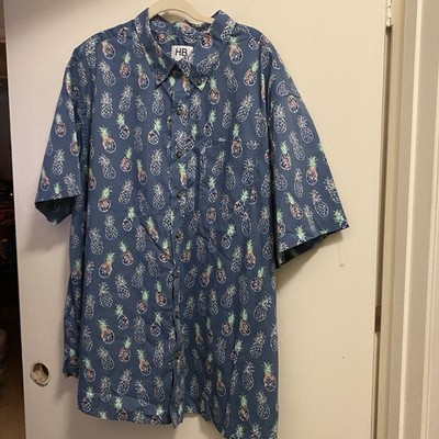 HB Harbor Bay Mens 3X 3XL Button Down Shirt Blue Pineapples Tropical Hawaiian
