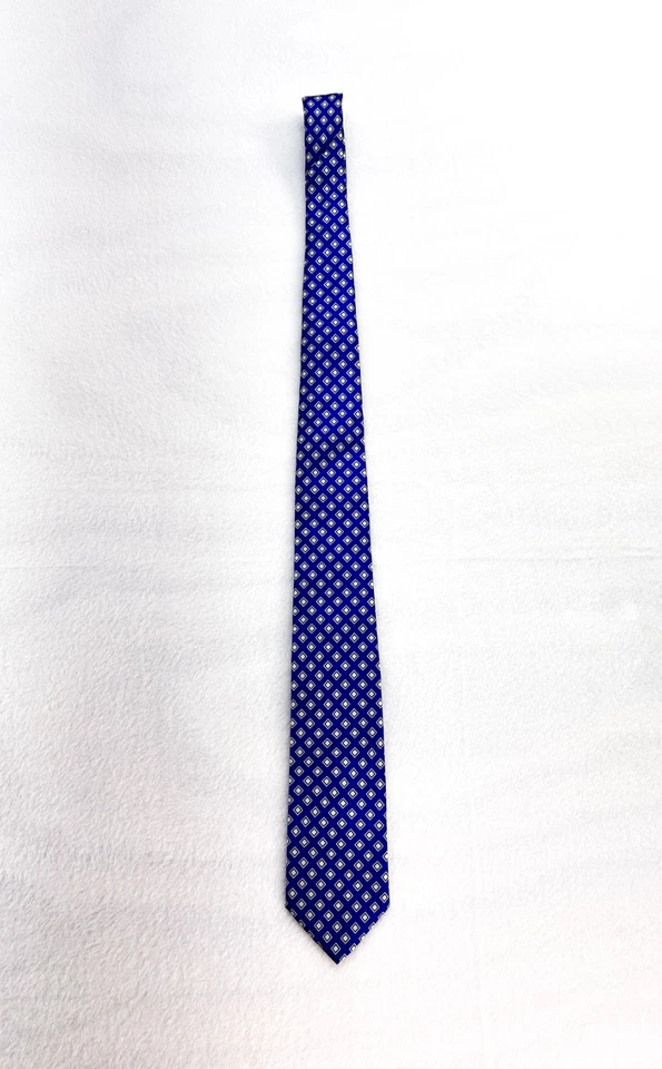 Corbata de seda Etienne Aigner azul patrón de diamantes geométricos vintage azul real nueva con etiquetas Foto 4 de 4