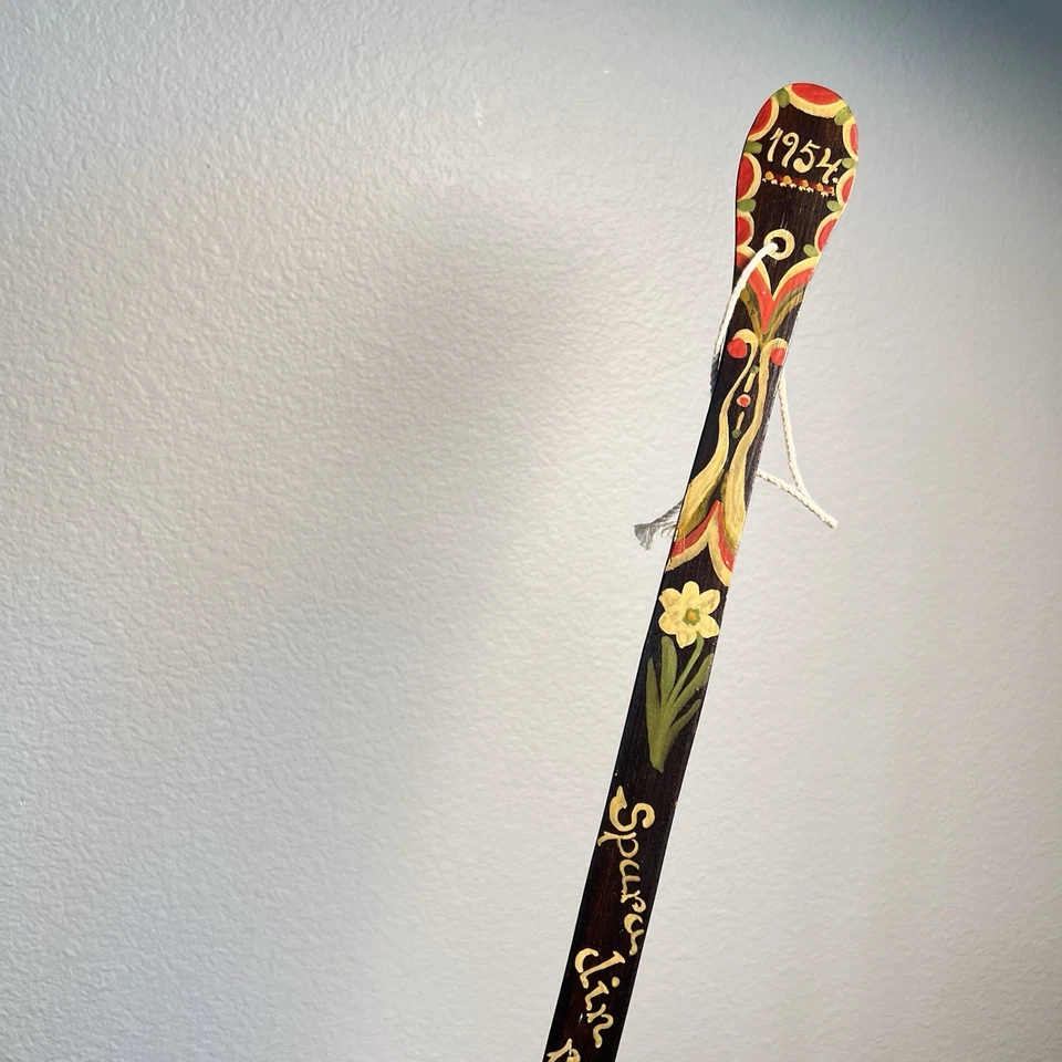 Swedish Shoe Horn 1954 Vintage Hand Carved Wooden Hand Painted - Image 2 of 4