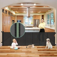 Reinforced Bottom 100 Inch Retractable Baby Gates Extra Wide Baby Gate for La...