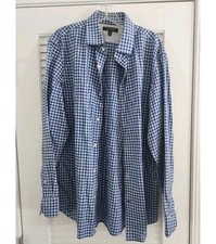 Banana Republic Mens Large Blue Check Button Down Non Iron Slim Fit Shirt Cotton