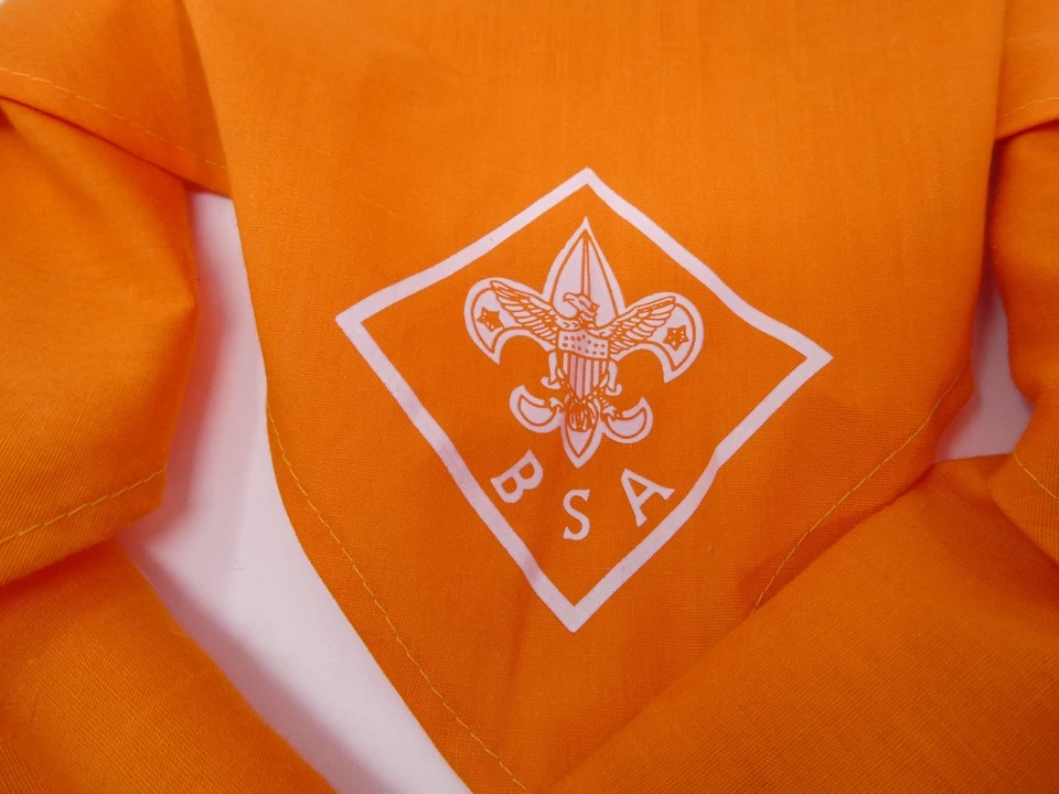 Vintage Boy Scout America Bright Orange White Fleur De Lis Neckerchief BSA - Image 2 of 2