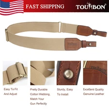 TOURBON Gun Sling Rifle Shoulder Strap Tactical Shooting Brown Webbing & Leather