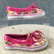 Sperry Top Sider Boat Shoes Youth 10 M Biscayne 1Eye Pink Plaid Fabric Lace Up