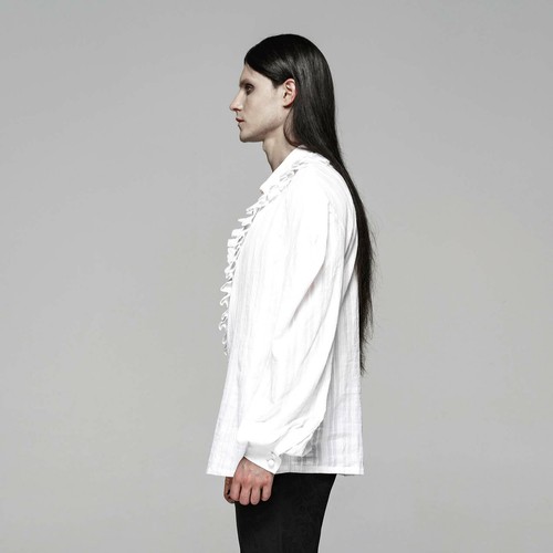 PUNK RAVE Gothic Ragazzo Hemd Weiß Schlupfhemd Cool Male Ruffle Shirt White - Picture 6 of 10