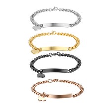 Polished Bar Women Girls Stainless Steel Love Heart Charm Bracelet Bangle 7.5"