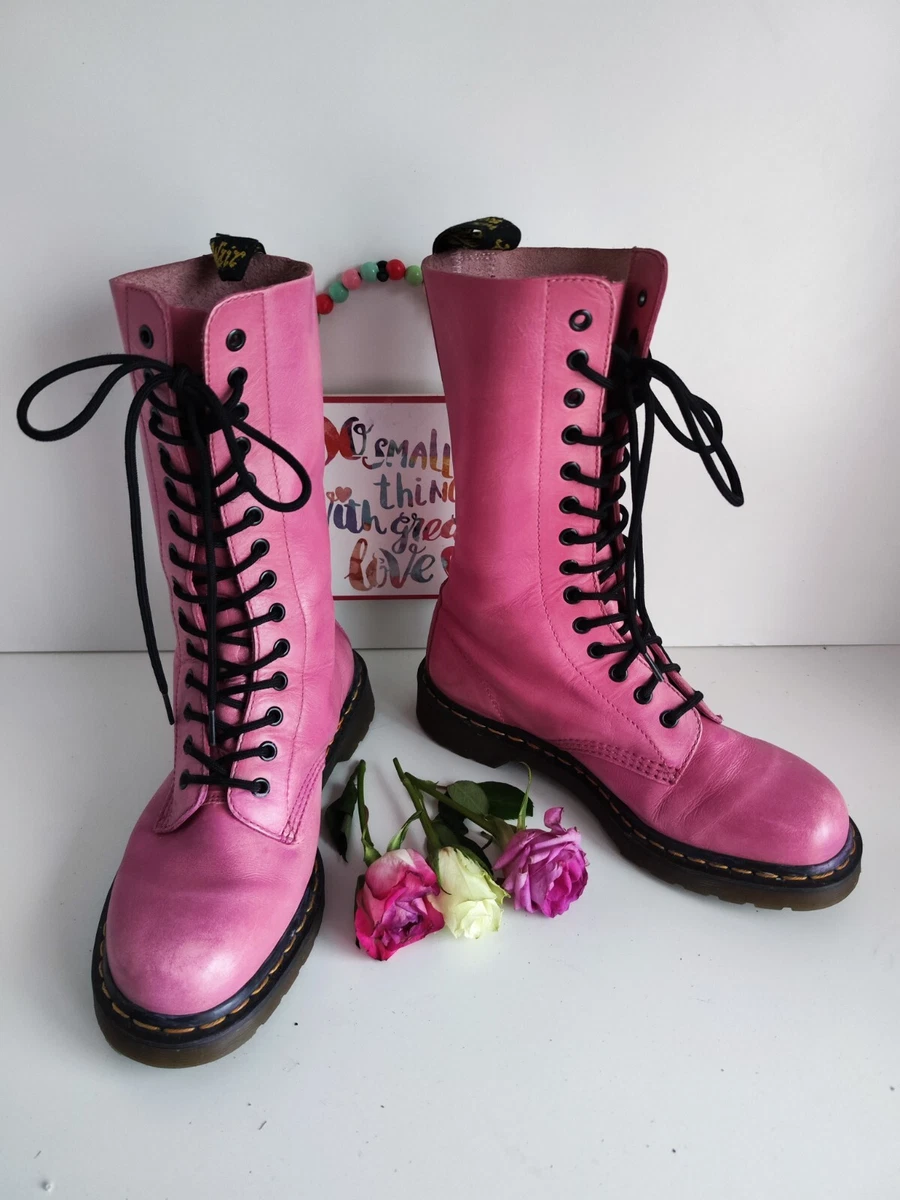 Dr Martens 1914 pink mid calf 14 eye hole leather boots UK 7 EU 41 