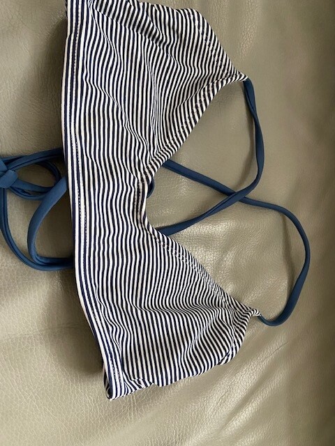Girl top swimsuit Size S lined beach Vacation Blue White Teen Open Back summer