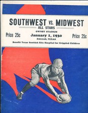 1930 1/1 Southwest vs Midwest College all stars bowl Football program Dallas tx