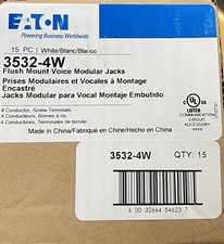 New Eaton White Flush Mount Phone Jack Wall Plate 4-Conductor Telephone 3532-4W