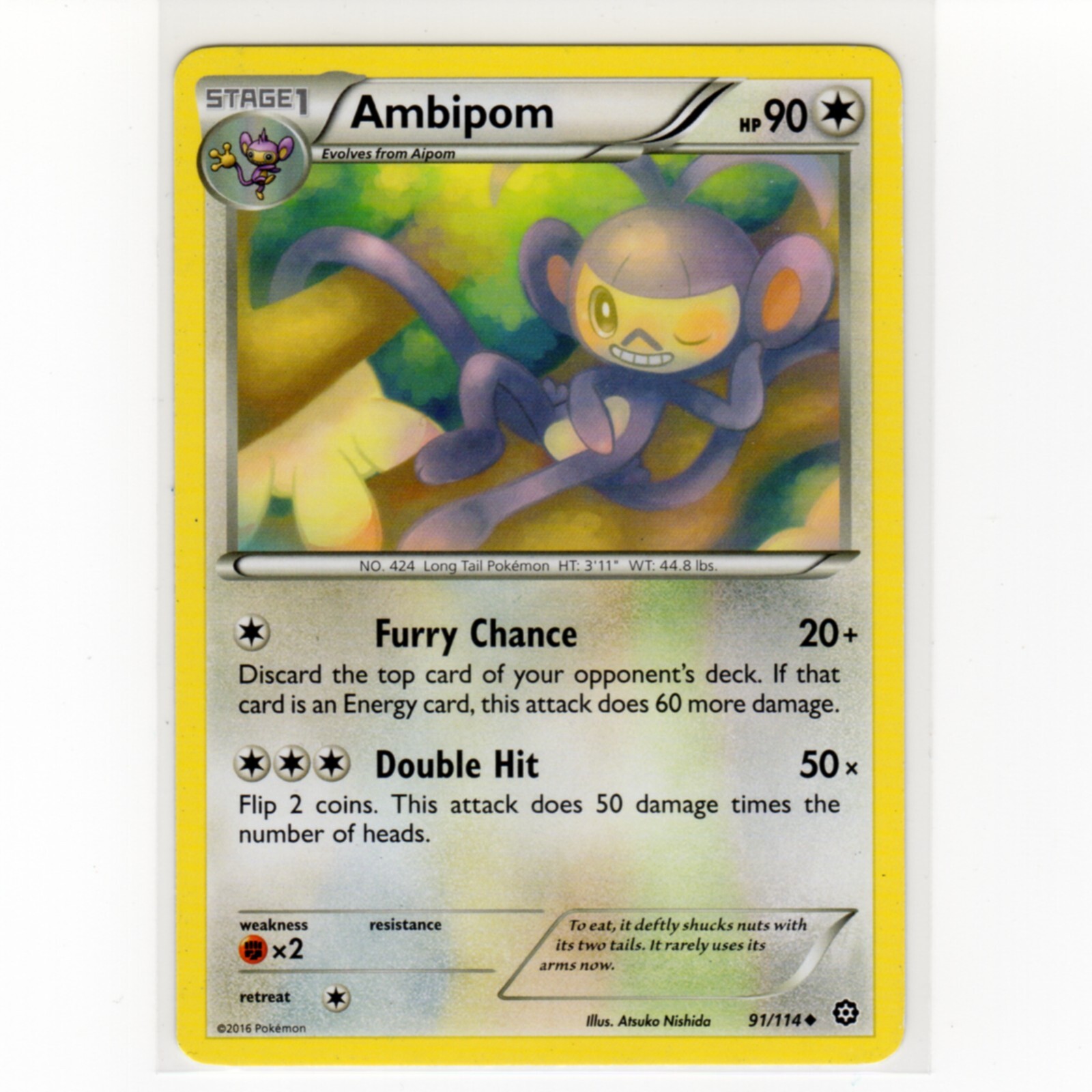 Pokemon TCG Ambipom 91/114 XY Steam Siege Regular Uncommon Card 2016 EN-LP