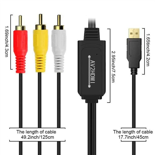 RCA to HDMI Converter Adapter Composite HDMI Adapter 1080P PAL/NTSC AV to HDMI - Picture 7 of 12