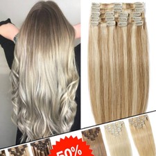 Highlight Clip In Real Remy 100 Human Hair Extensions Full Head 10" 12" 14" 16"