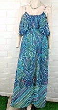 Women's SANDRA DARREN MAXI BOHO BOHEMIAN DRESS Size 10 Flare Spaghetti straps  