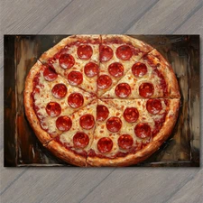 Art Print Pepperoni Cheese Pizza Thick Crust Realistic Food Painting Texture