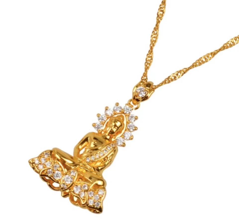 Golden Buddha Pendant with Dot Diamonds Necklace - Image 3 of 4