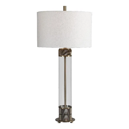 Uttermost Anmer Traditional Iron Glass and Fabric Table Lamp in Brass - Picture 1 of 8