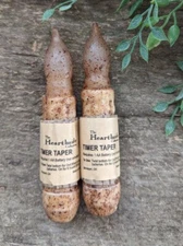 Set 2 Ivory Cinnamon Taper TIMER Candle 4" battery operated Grungy Primitive