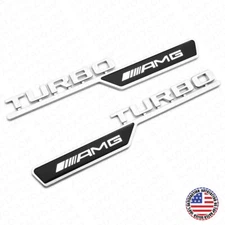 Set 3D Turbo AMG Side Fender Marker Logo Badge Emblem Decoration Sport Black