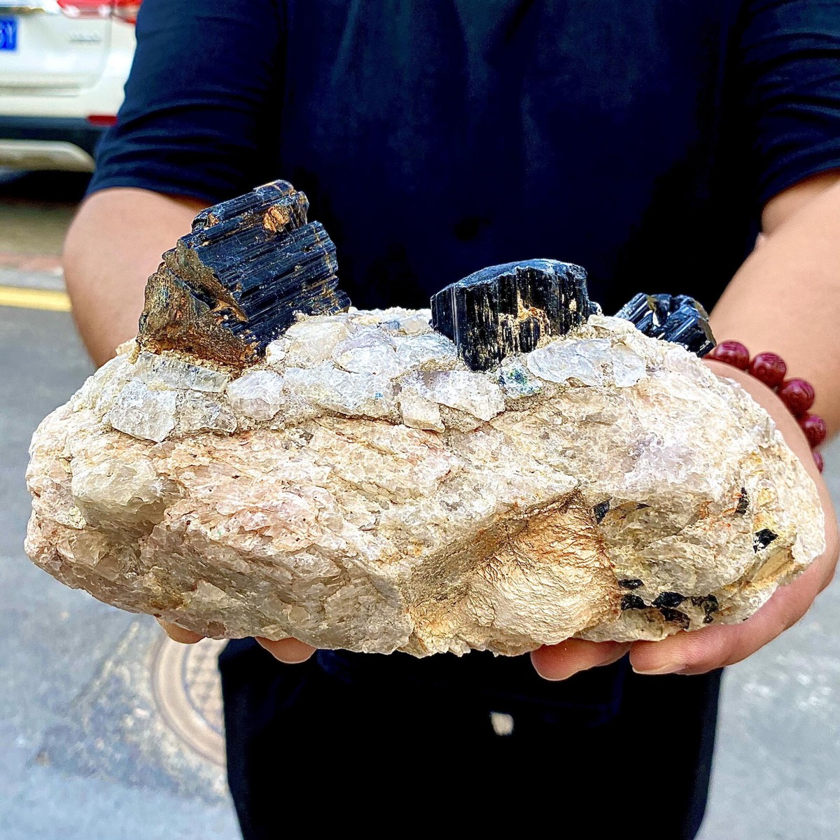 5.41LB Natural black tourmaline quartz crystal cluster mineral specimen