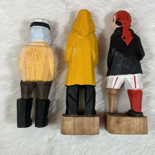 Lot 3 Vintage Hand Carved Wooden Sailor Captain Fisherman Pirate Folk Art Figure - Picture 2 of 5