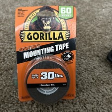 Gorilla Heavy Duty MOUNTING TAPE Double-Sided Black Holds 30 lbs 1" x 60"