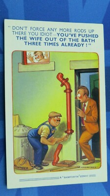 Bamforth Comic Postkarte 1960 Klempner Abflussstangen Akt Bad Motiv