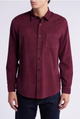 HERITAGE Botton Up Shirt Men XL 100% Cotton Burgundy Blue Tread Specks