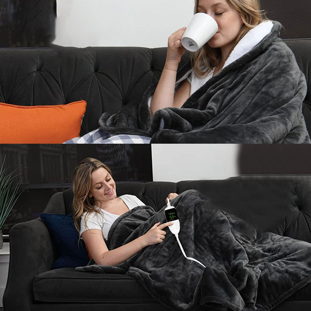 Luxurious Electric Heated Throw Soft Fleece Grey Over Blanket Digital